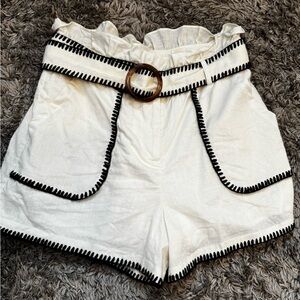 Elegant High Waist White Shorts with Black Detailing